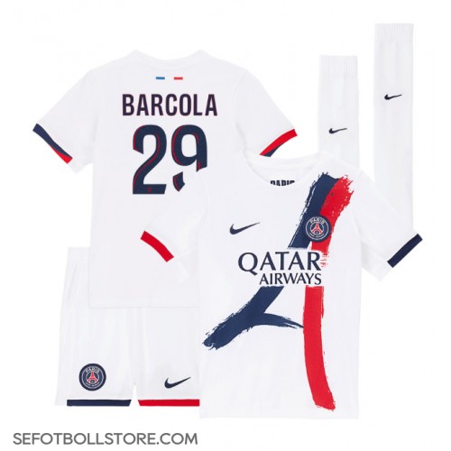 Paris Saint-Germain Bradley Barcola #29 Replika babykläder Bortaställ Barn 2024-25 Kortärmad (+ korta byxor)